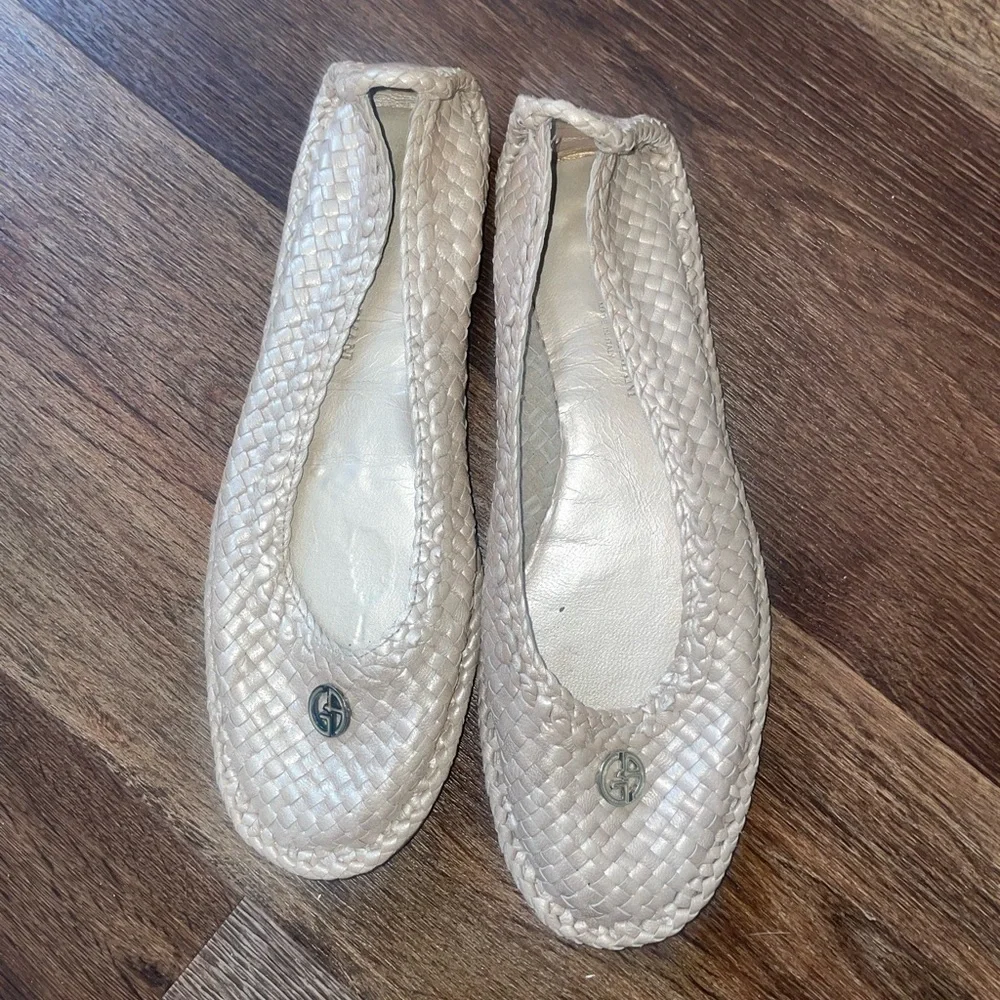 Giorgio Armani Gold Woven Leather Flats IT 36.5 US 6
